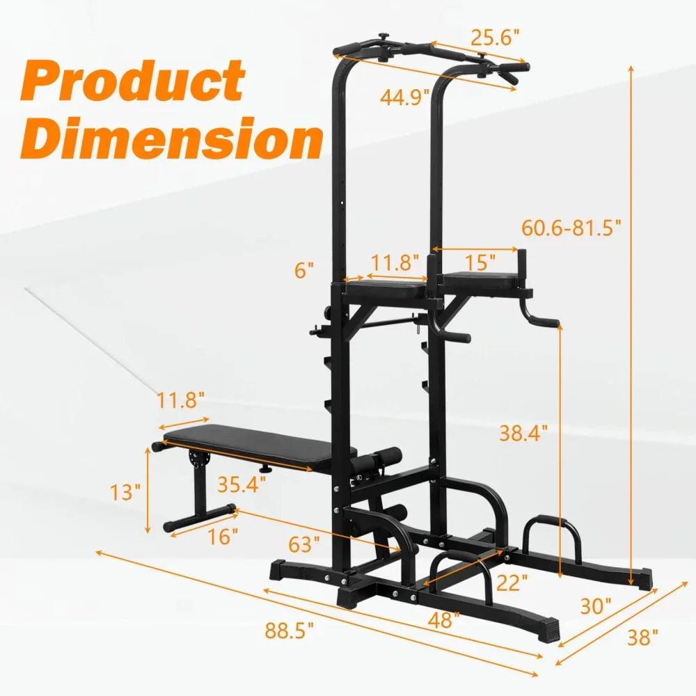 Dip Station with Bench Pull Up Bar Stand Adjustable Height Multi-Function Fitness