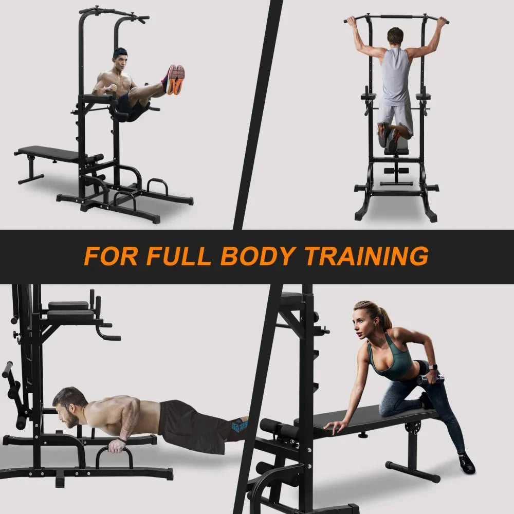Dip Station with Bench Pull Up Bar Stand Adjustable Height Multi-Function Fitness