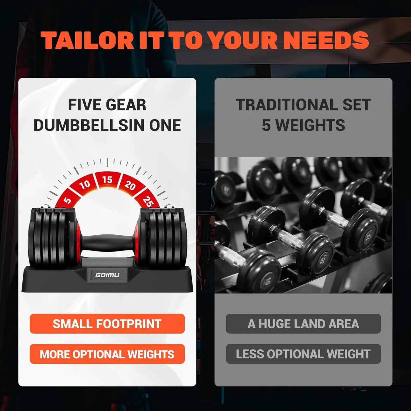 Adjustable Dumbbell Set, 25/55LB Adjust Dumbbells