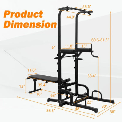 Dip Station with Bench Pull Up Bar     Stand Adjustable Height  Multi-Function Fitness