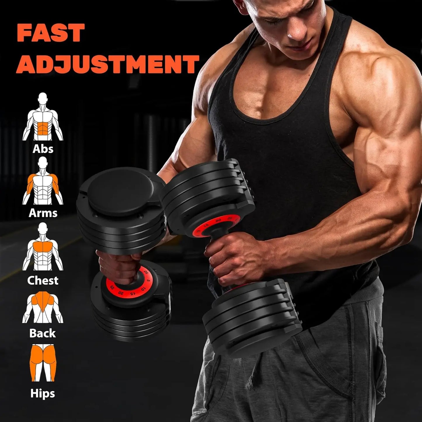 Adjustable Dumbbell Set, 25/55LB Adjust Dumbbells