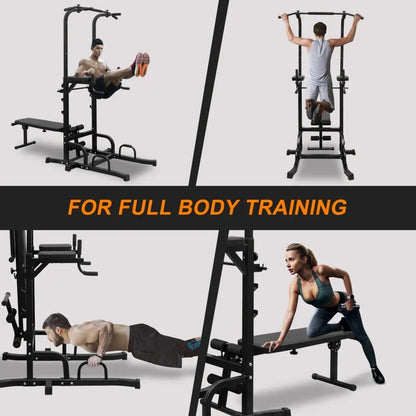 Dip Station with Bench Pull Up Bar     Stand Adjustable Height  Multi-Function Fitness