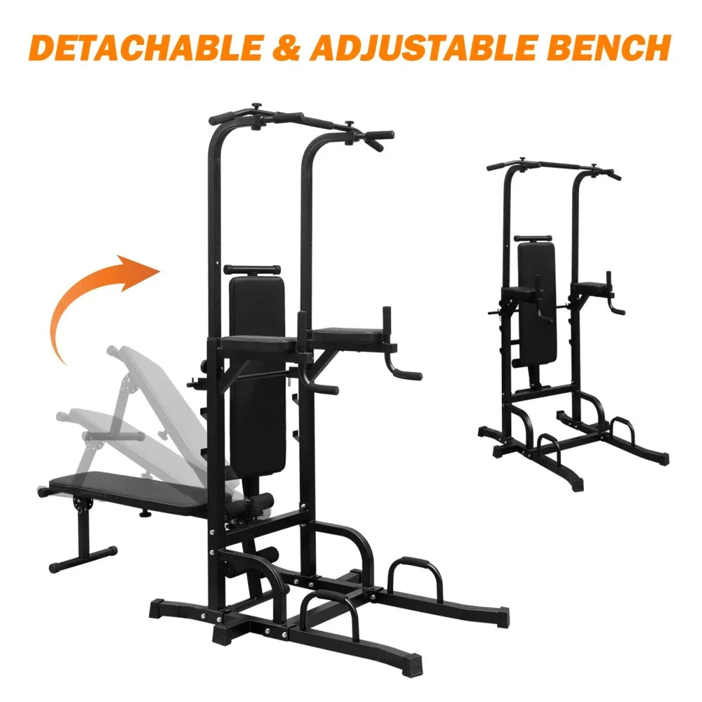Dip Station with Bench Pull Up Bar     Stand Adjustable Height  Multi-Function Fitness