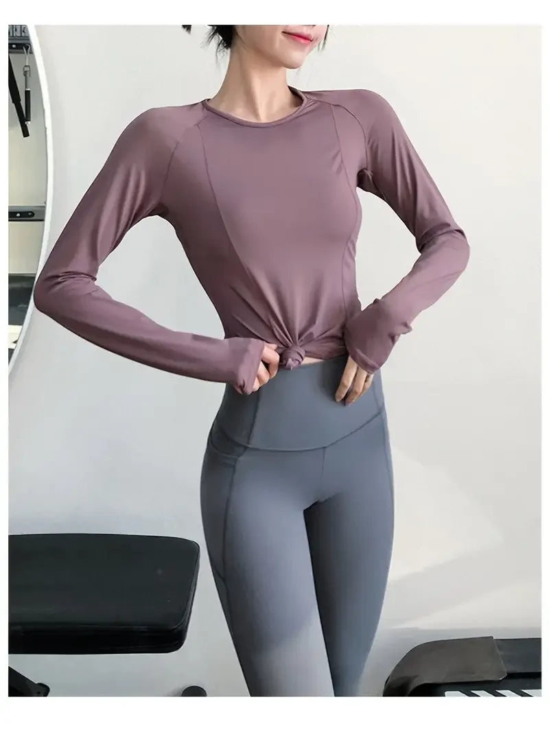 Solid Color Workout High Gym Yoga Top.