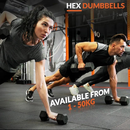 350-550LBS Rubber Hex Dumbbell Sets with Rack