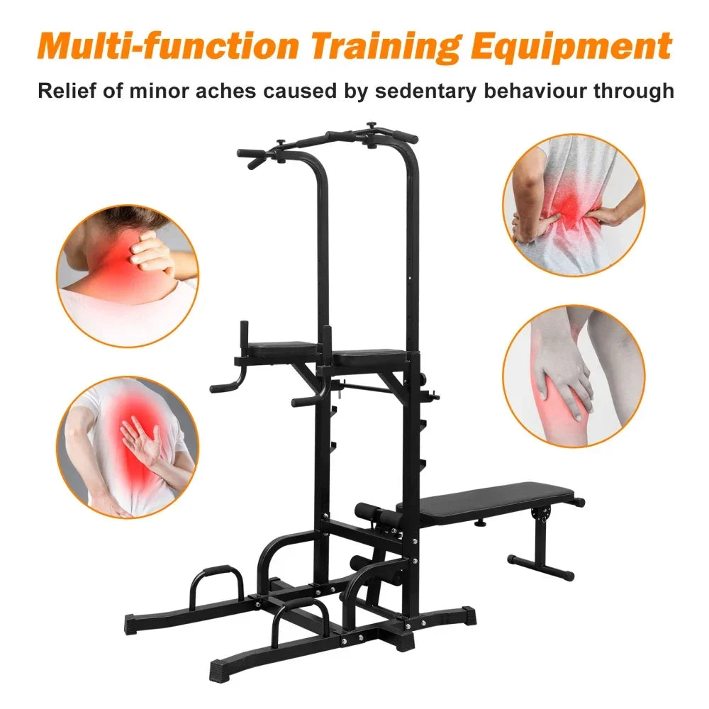 Dip Station with Bench Pull Up Bar     Stand Adjustable Height  Multi-Function Fitness